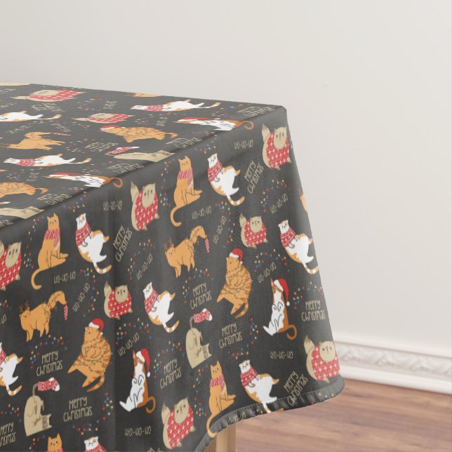 Festive Cats with Lights Christmas Pattern Tablecloth (In Situ)
