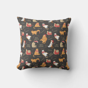 Festive Cats with Lights Christmas Pattern Throw Pillow