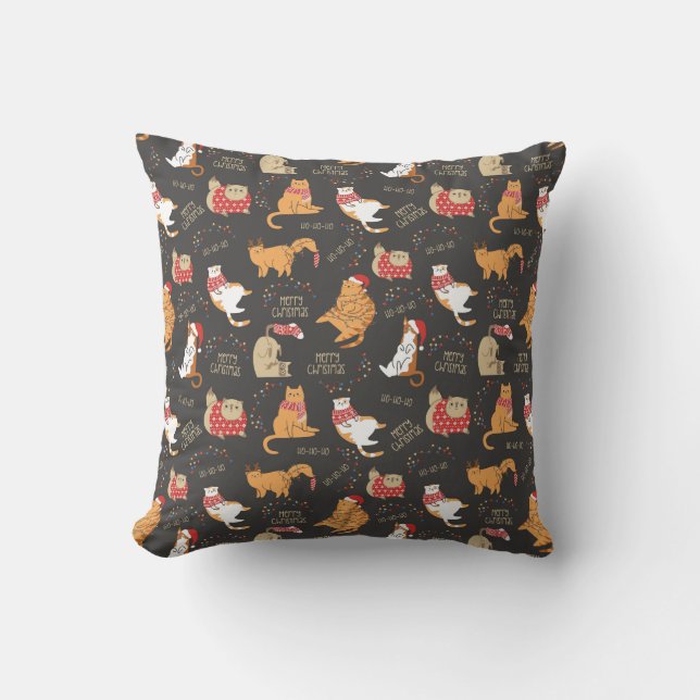 Festive Cats with Lights Christmas Pattern Throw Pillow (Front)