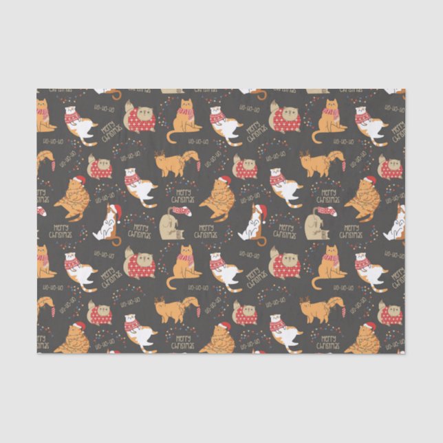 Festive Cats with Lights Christmas Pattern Tissue Paper (Front)