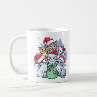 Festive Cats with Santa Hats and Holiday Cheer Coffee Mug