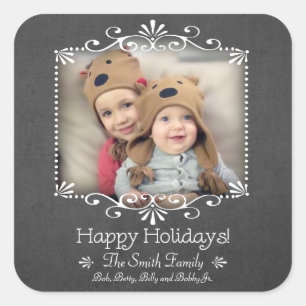 Festive Chalkboard Style Custom Photo Square Sticker
