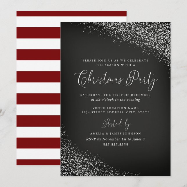 Festive Chalkboard White Red Snow Christmas Invitation (Front/Back)
