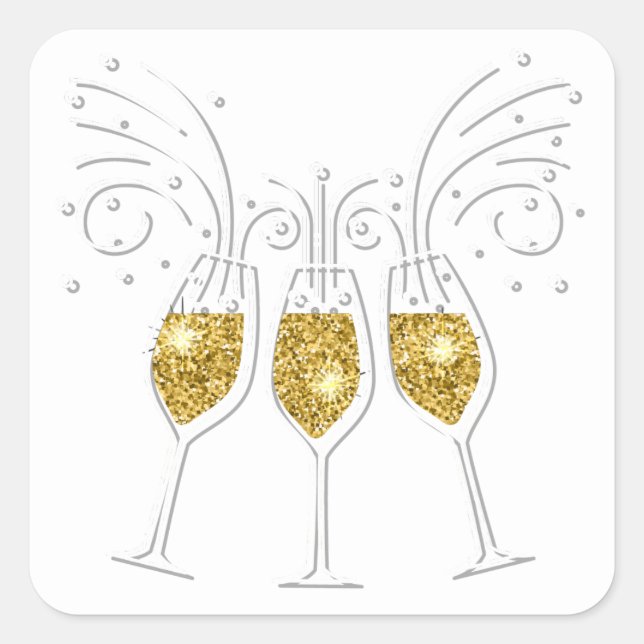 Festive champagne glasses square sticker (Front)