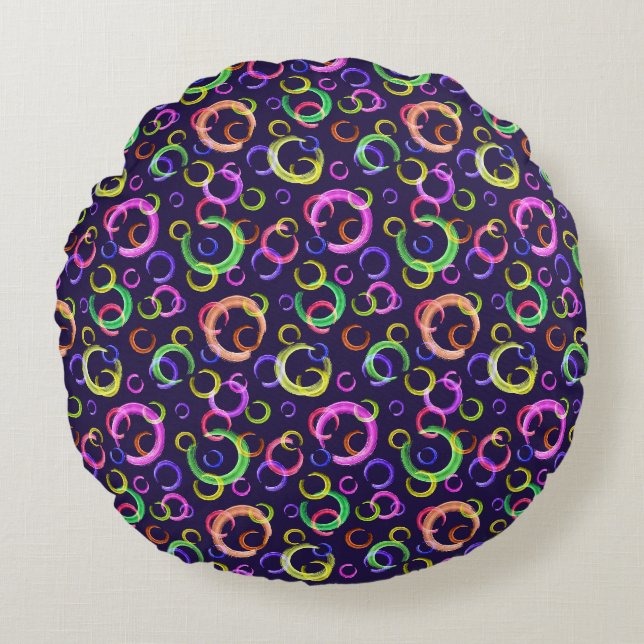 Festive, chaotic, colourful, confetti, polka dots, round pillow (Front)