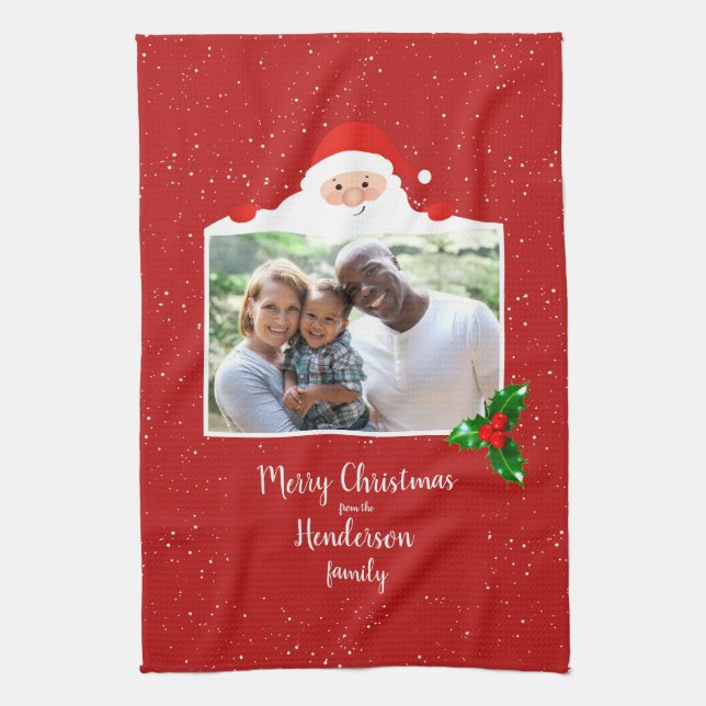 Festive Cheeky Santa - Custom Photo - Personalized Kitchen Towel (Vertical)