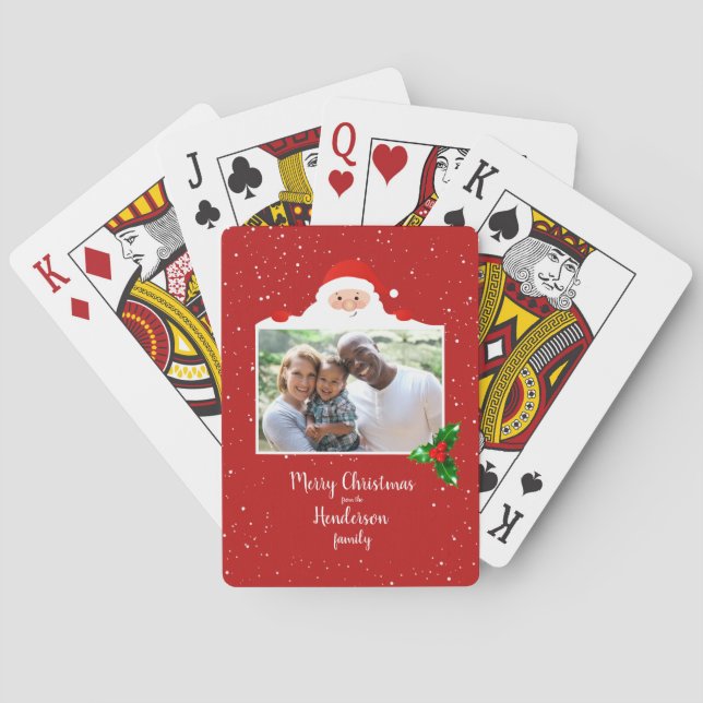 Festive Cheeky Santa - Custom Photo - Personalized Playing Cards (Back)