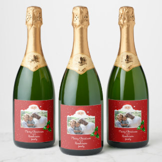 Festive Cheeky Santa - Custom Photo - Personalized Sparkling Wine Label