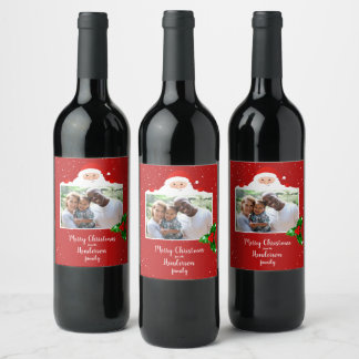 Festive Cheeky Santa - Custom Photo - Personalized Wine Label
