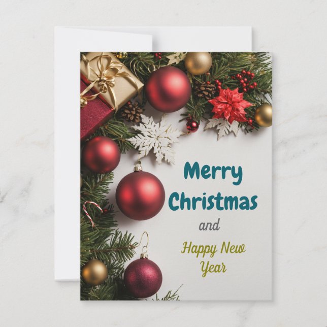 Festive Cheer: Christmas and New Year Greetings Holiday Card (Front)