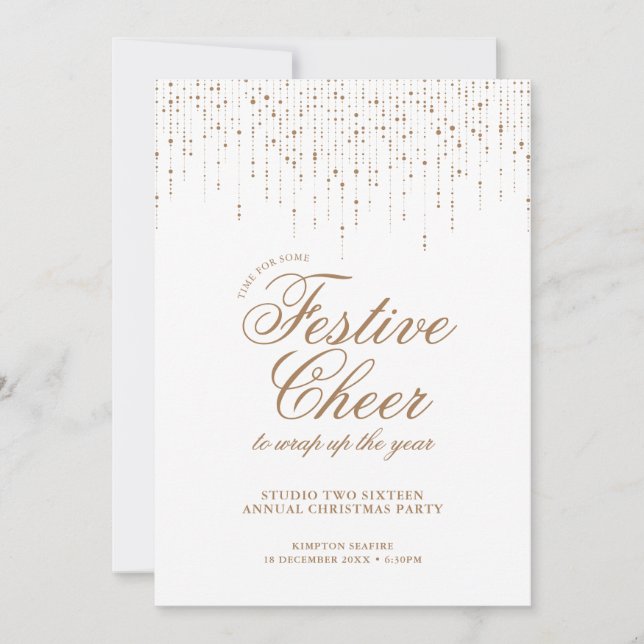 Festive Cheer Gold Tinsel Corporate Holiday Party Invitation (Front)