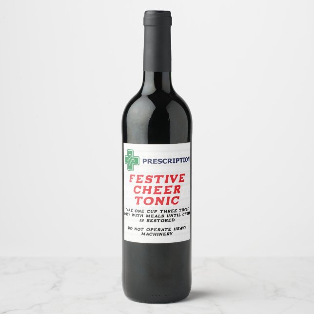 Festive Cheer Tonic Prescription Wine Bottle Label (Front)