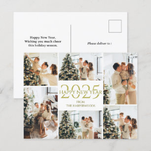 Festive Cheers   Elegant Happy New Year 6 Photo Holiday Postcard