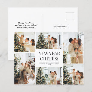 Festive Cheers   Elegant Happy New Year 6 Photo Holiday Postcard