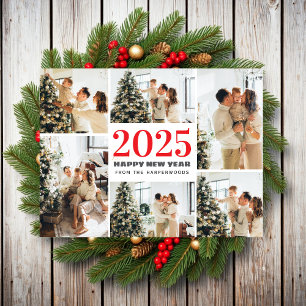 Festive Cheers   Elegant Happy New Year 6 Photo Holiday Postcard