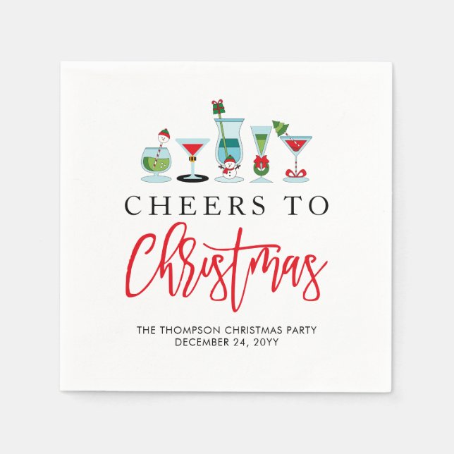 Festive Cheers to Christmas Cocktail Holiday Party Napkin (Front)