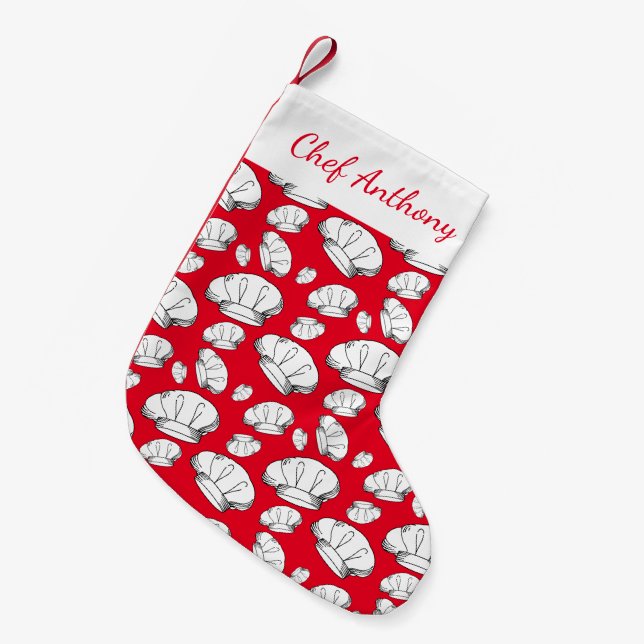 Festive Chef Hats Red and White Chef Uniform Small Christmas Stocking (Front (Hanging))
