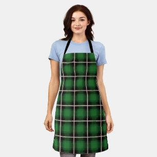 Festive Chequered Green, White, & Brass Plaid Apron