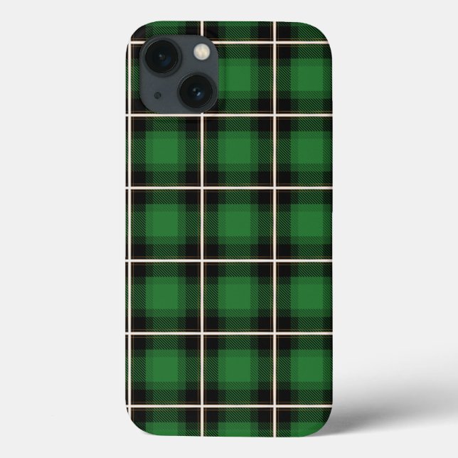 Festive Chequered Green, White, & Brass Plaid Case-Mate iPhone Case (Back)