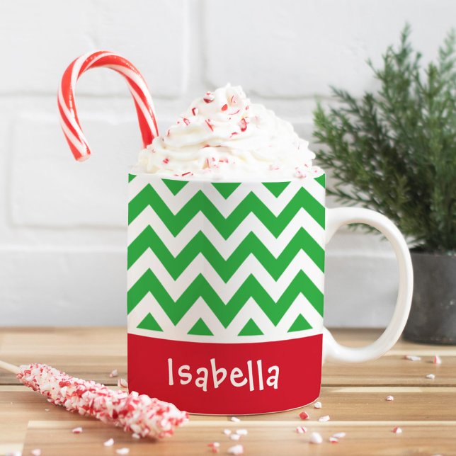 Festive Chevron Custom Christmas Monogram Name Coffee Mug (Creator Uploaded)