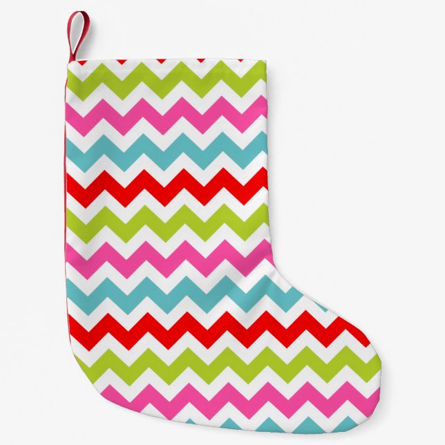 Festive Chevron Pattern – Retro Holiday Stripes Small Christmas Stocking (Front)