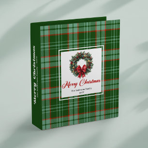 Festive chic Christmas wreath with red green plaid Binder