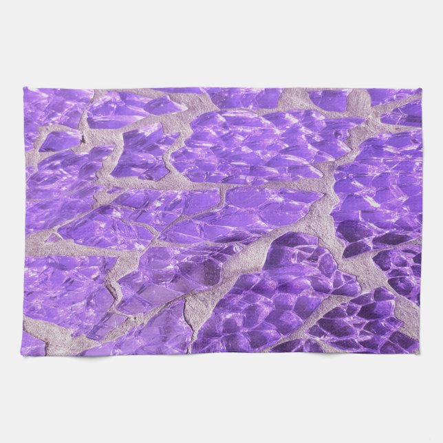 Festive Chic Shiny Purple Glitter Stones Kitchen Towel (Horizontal)