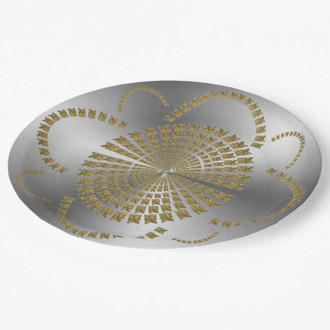 Festive Chic Silver Gold Bridal Decorative Flower Paper Plate (Angled)