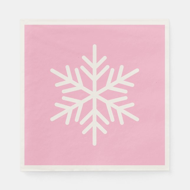 Festive Chic White Alpine Snowflake On Pastel Pink Napkin (Front)