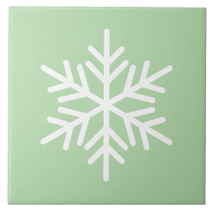 Festive Chic White Nordic Snowflake On Light Green Tile
