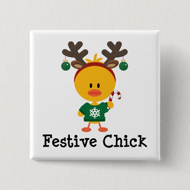 Festive Chick 2 Inch Square Button (Front)