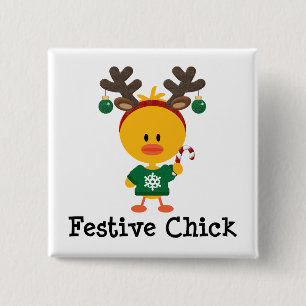 Festive Chick 2 Inch Square Button