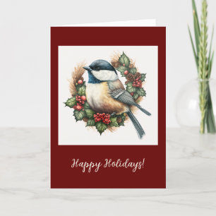 Festive Chickadee Folded Holiday / Christmas Card