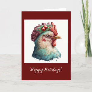 Festive Chicken Folded Holiday / Christmas Card