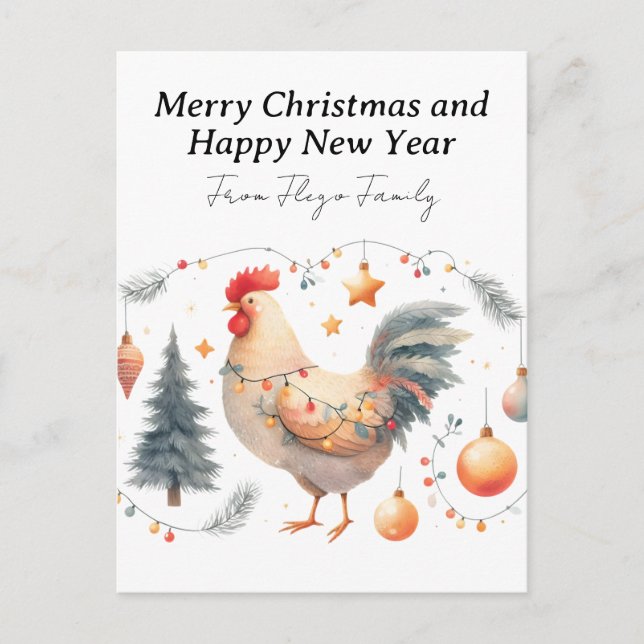 Festive Chicken Holiday Postcard (Front)