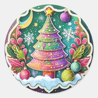 Festive Chrimas Tree  Classic Round Sticker