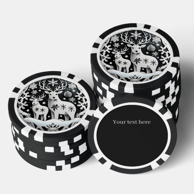Festive Christmas 3dee reindeer add text  Poker Chips (Stack)