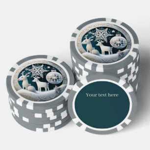 Festive Christmas 3dee reindeer add text Poker Chips