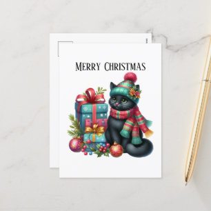 Festive Christmas add message cat Holiday Postcard