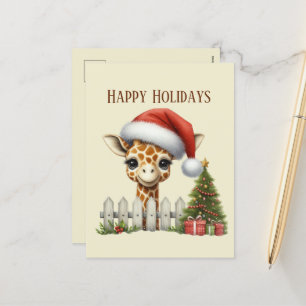 Festive Christmas add message giraffe Holiday Postcard