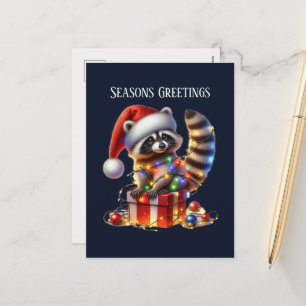 Festive Christmas add message raccoon Holiday Postcard