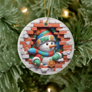 Festive Christmas add message snowman Ceramic Ornament