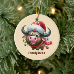 Festive Christmas add name date message  Ceramic Ornament