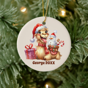 Festive Christmas add name year message Camel Ceramic Ornament