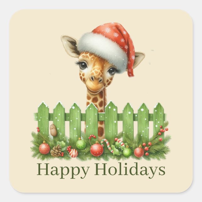 Festive Christmas add text giraffe Square Sticker (Front)