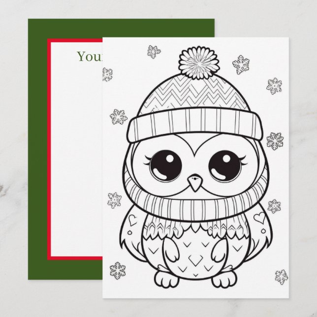 Festive Christmas add text owl Holiday Card (Front/Back)