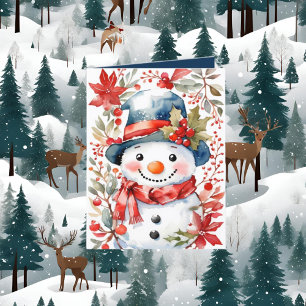 Festive Christmas add text snowman watercolor  Holiday Card