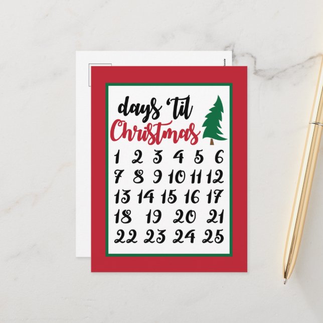Festive Christmas advent numbered Holiday Postcard (Front/Back In Situ)