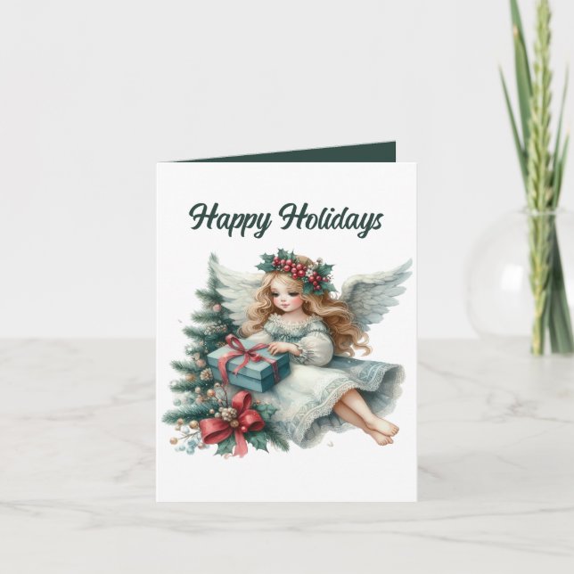 Festive Christmas Angel add message  Holiday Card (Front)