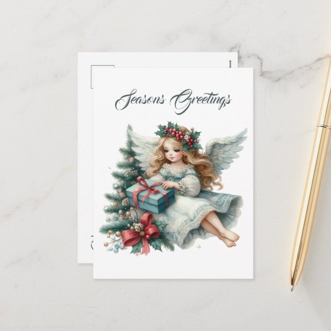 Festive Christmas Angel add message  Holiday Postcard (Front/Back In Situ)